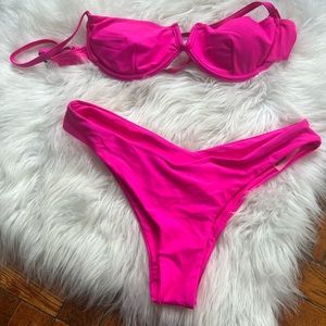 Pink bikini swimsuit with cheeky bottom